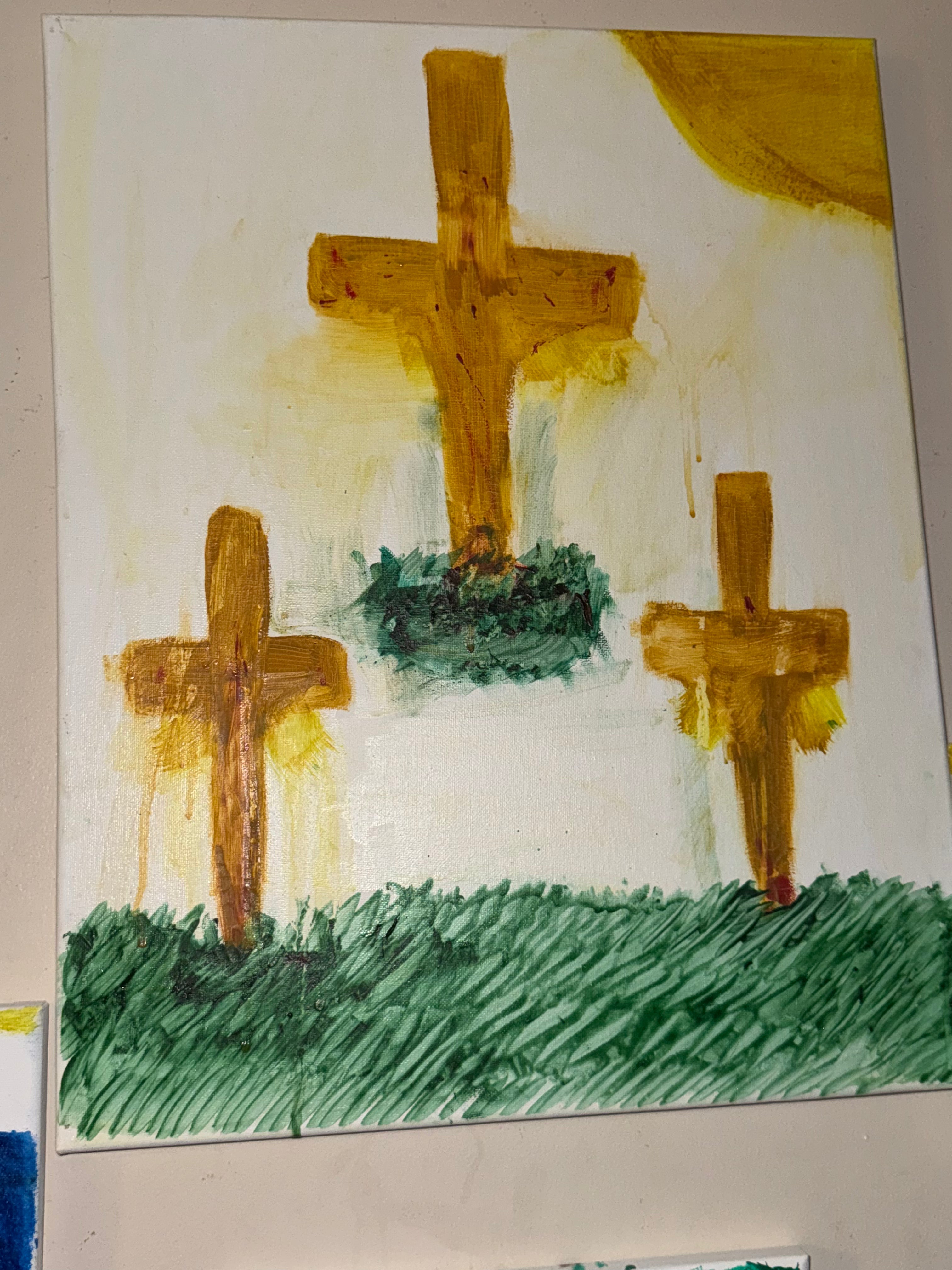 Triple Cross under the grass with stain